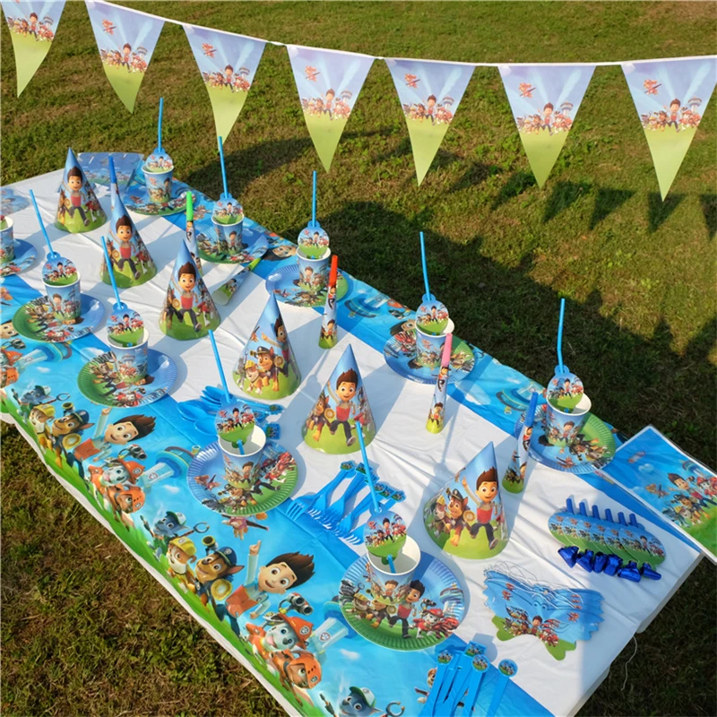 Paw Patrol Birthday Party Decoration PAW Patrol Backdrop Paper Cups Plates Napkins Kit Balloons Happy Birthday Supplies Set Kids