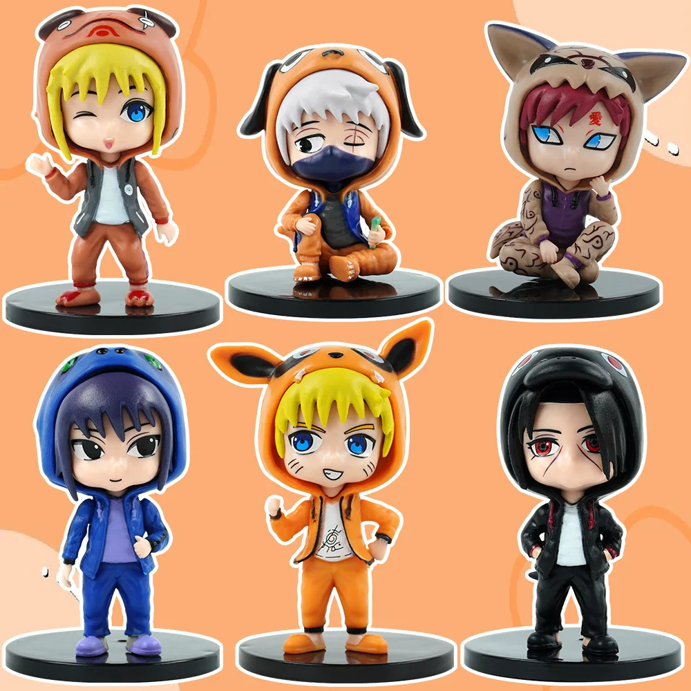 Figuras de Anime de Naruto para niños, juguetes de figuras de PVC de 6 piezas, ropa de marea, Shippuden, Hinata, Sasuke, Itachi, Kakashi, Gaara