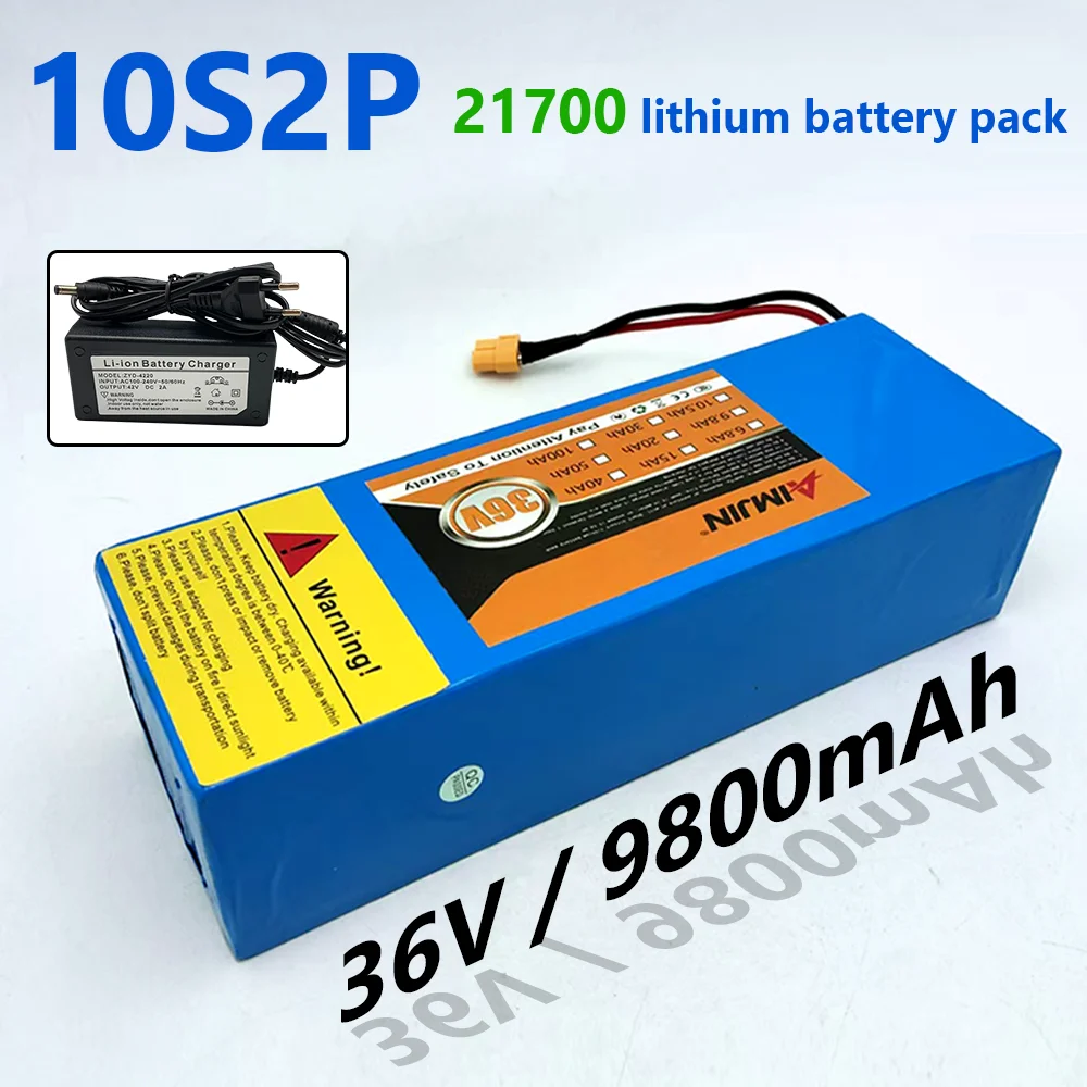 9.8Ah 21700 Lithium Battery Pack 10S2P 36V 5C Power Rechargeable 500W-1000W for Electric scooters bicycle motorcycle,T JST XT60
