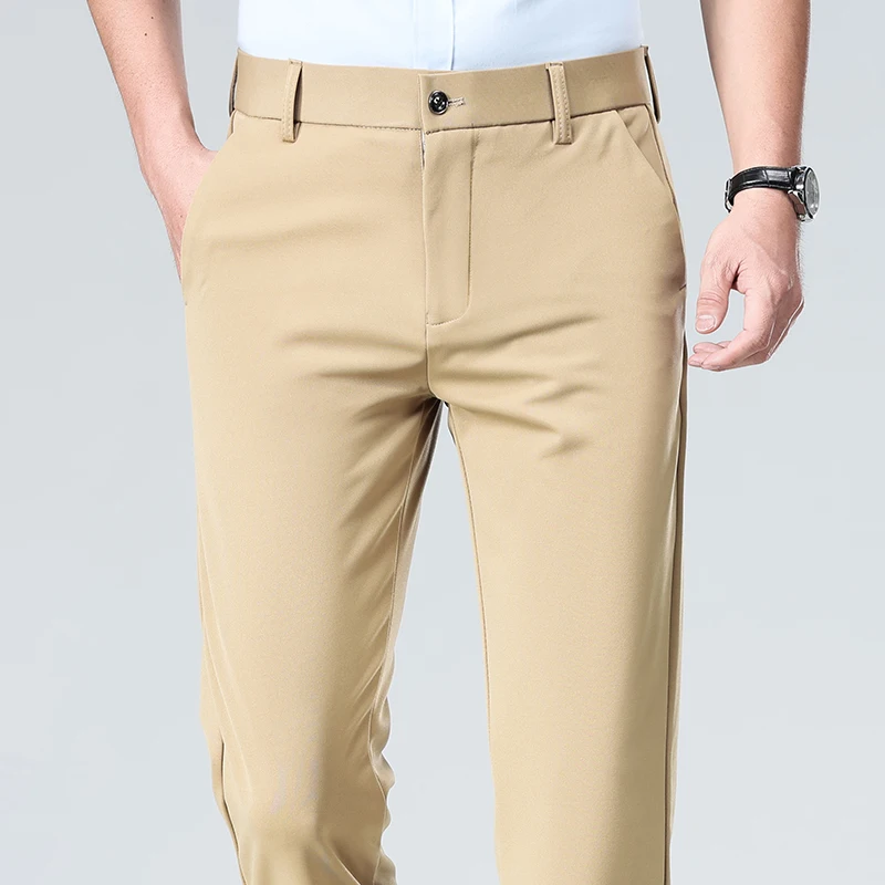 

Male Pants Stretch Solid Color Smart Casual Men's Trousers Business Office Suit Pants Autumn New Breathable Slim Casual Trousers