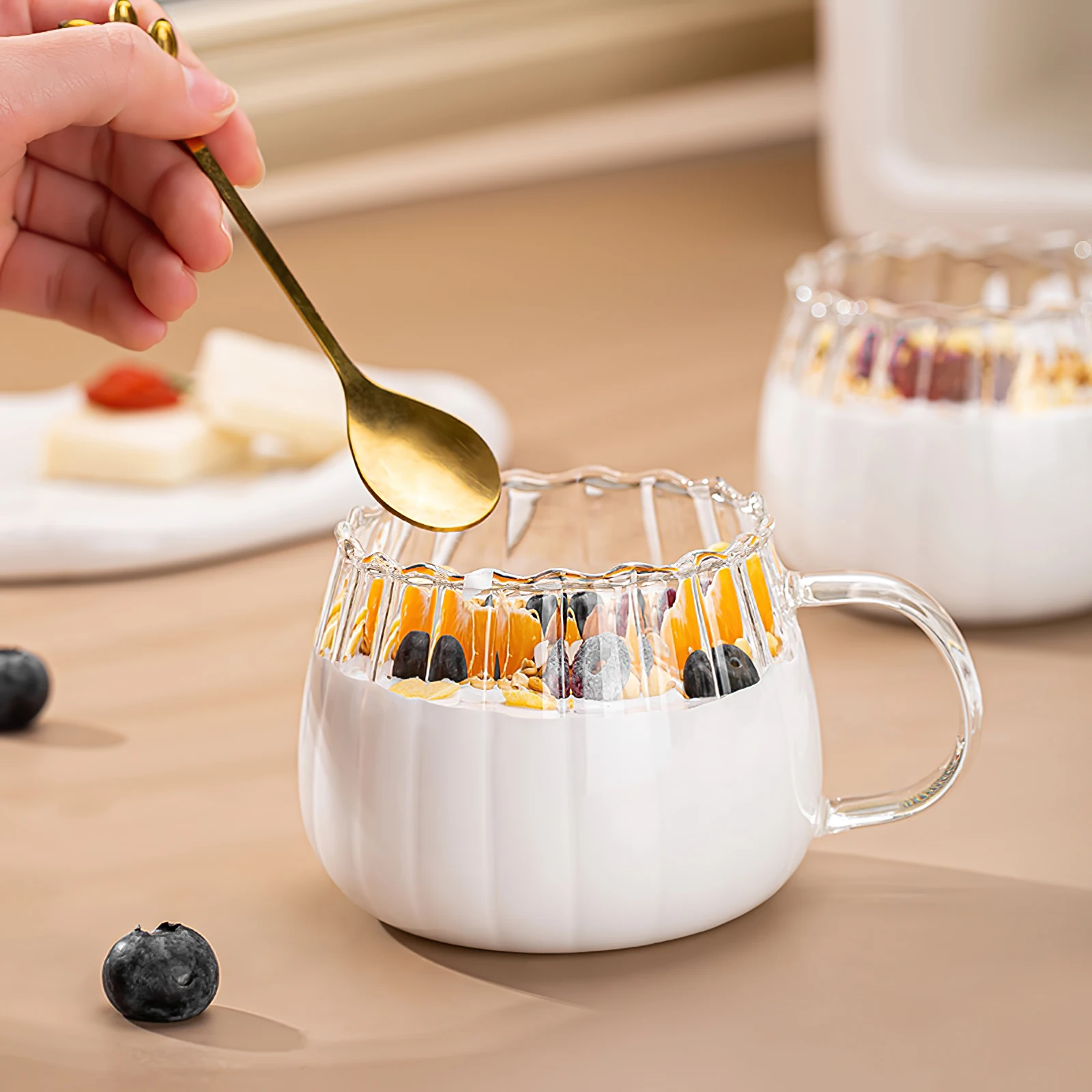 

2Pcs Glass Mug Set Transparent Coffee Tea Cups Smooth Rim Stylish Clear Breakfast Drinking Cups Breakfast Glass