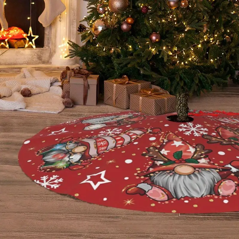 VIKAMA Red Gnome Tree Skirt Swedish Tomte Elf Snowflake Hat Soft Non Slip Xmas Rug Indoor Party 2027 Christmas Home Decor