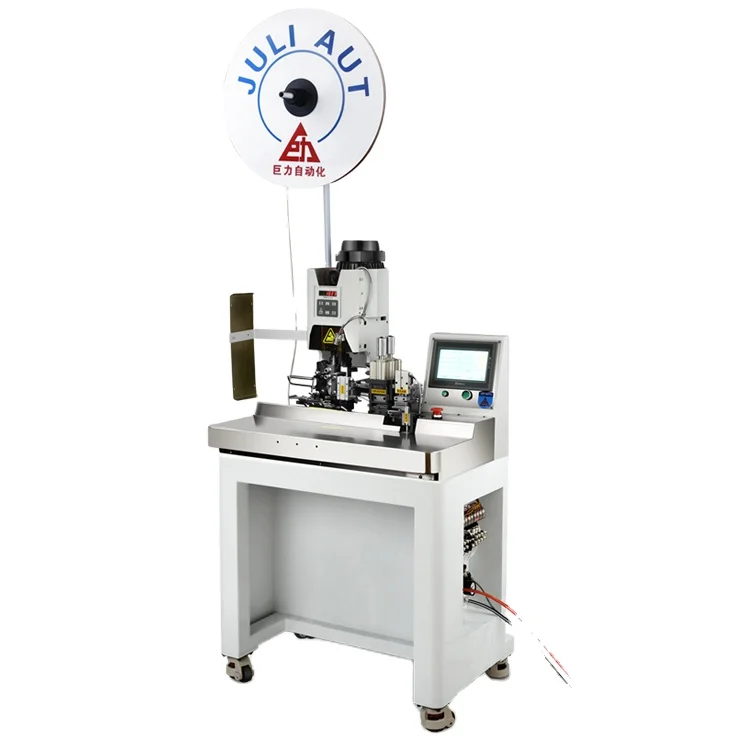 Macchina completamente automatica per la produzione di cavi, spelafili e crimpatrici terminali