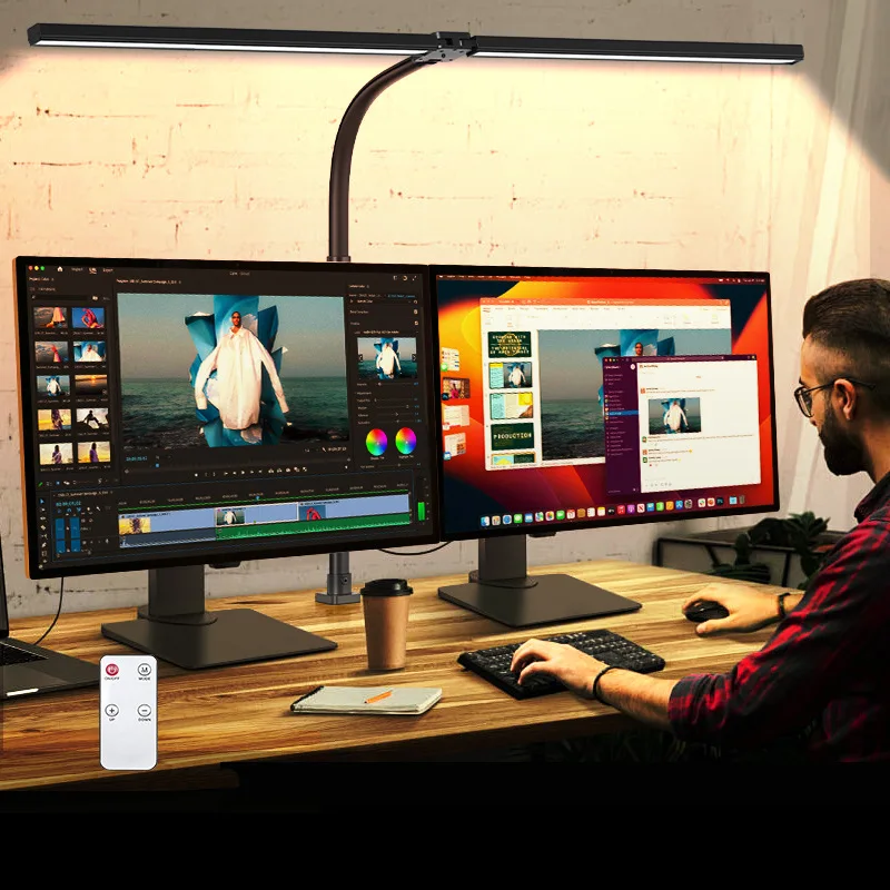 Dual-Head LED Desk Lamp for Computer Screen, Eye-Care Clamp Light for Study Office, Bright Reading Light for Repair Work