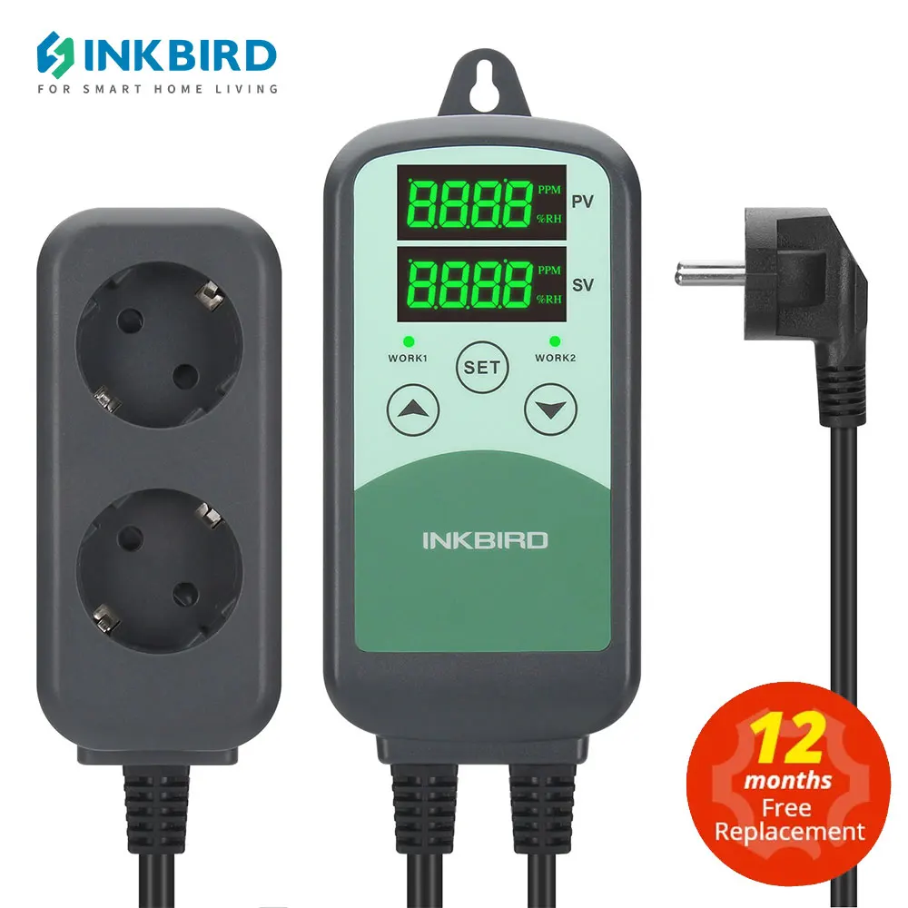 

INKBIRD ICC-500T CO2 Controller Dual Relays Programmable CO2 Monitor for Ventilation System, Building Control and HVAC Equipment