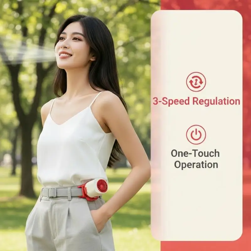 USB Rechargeable Waist Fan 360 Rotation Neck Hanging Fan Outdoor Portable Personal Cooling Fan for Work Office Travel