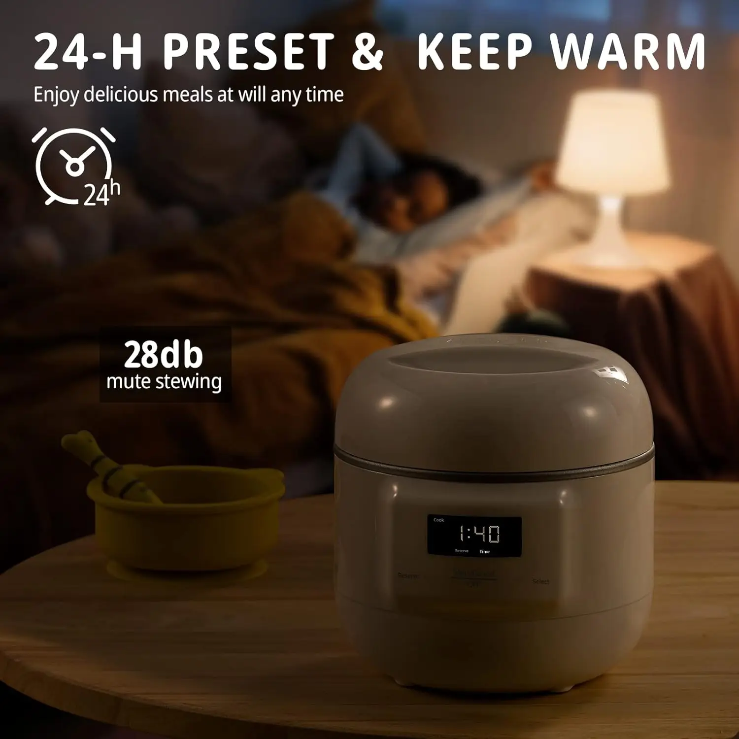 흰색 소형 슬로우 쿠커, 스마트 약속, 세라믹 인테리어 냄비, 자동 다기능 밥솥, 전기 스튜, 요구르트, 1QT