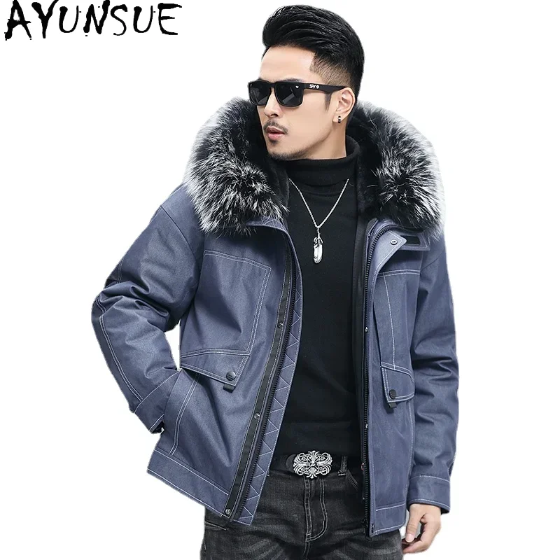 AYUNSUE Warm Thick Raccoon Fur Collar Jackets Men Winter 2025 Hooded Real Rabbit Fur Liner Parkas Male Chaquetas Hombre Gxy776