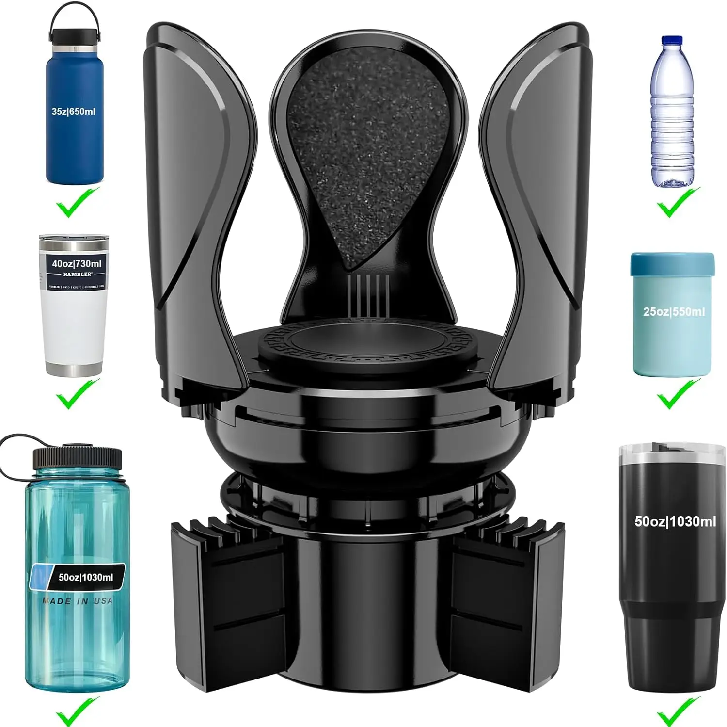 

Car Cup Holder Expander with Adjustable Base, Fits Most Bottles and Mugs Up to 64oz for Secure Travel Use