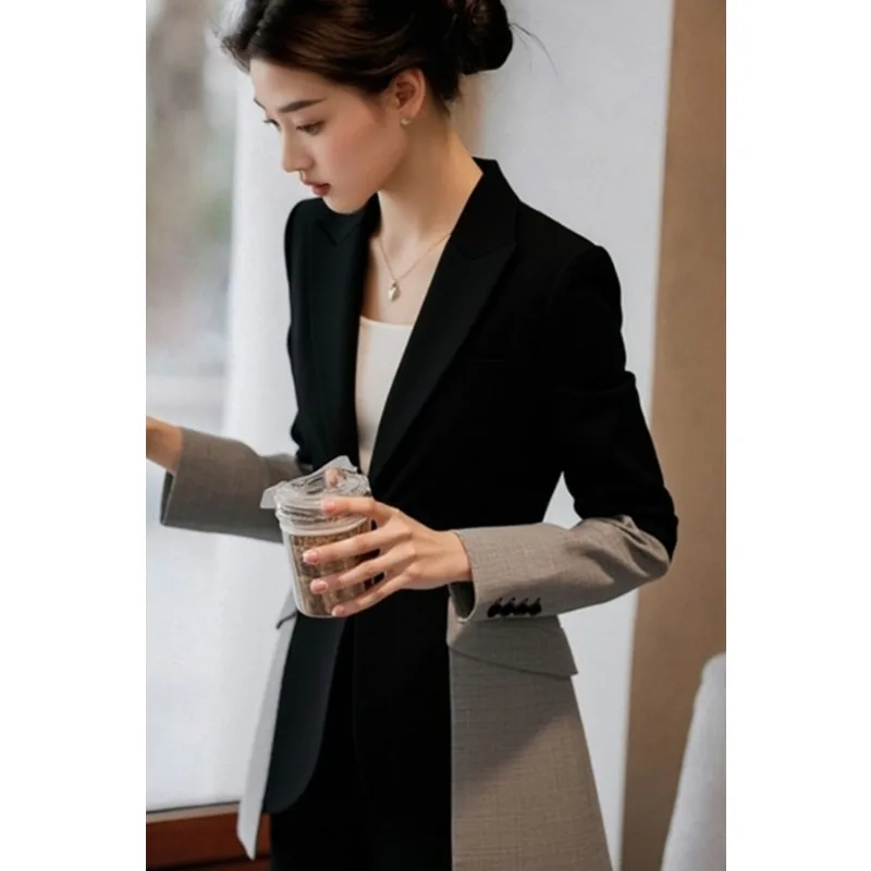 Chaqueta de traje de principios de otoño para mujer 2025, nuevo temperamento, Color contrastante