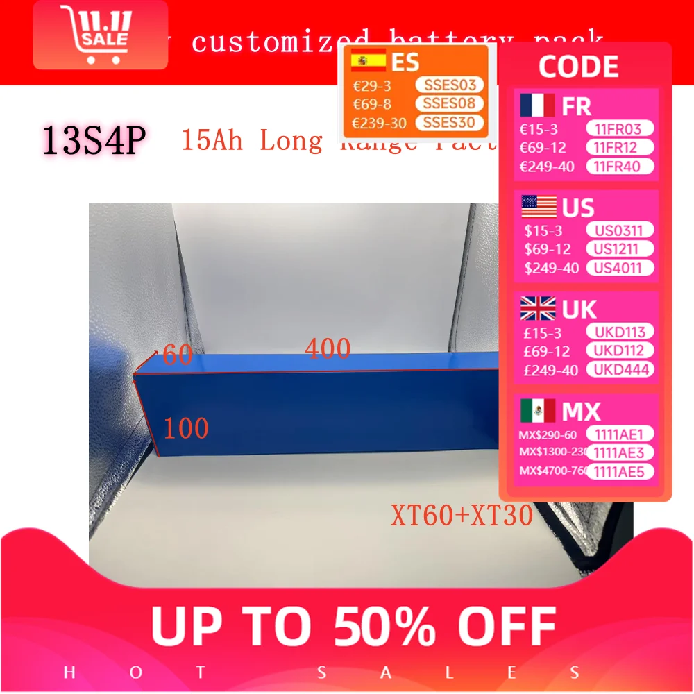 

13S4P lithium-ion battery pack 48V lithium-ion battery 48V 15Ah 1000W 54.6V for Citycoco BMS electric scooters 48v battery pack