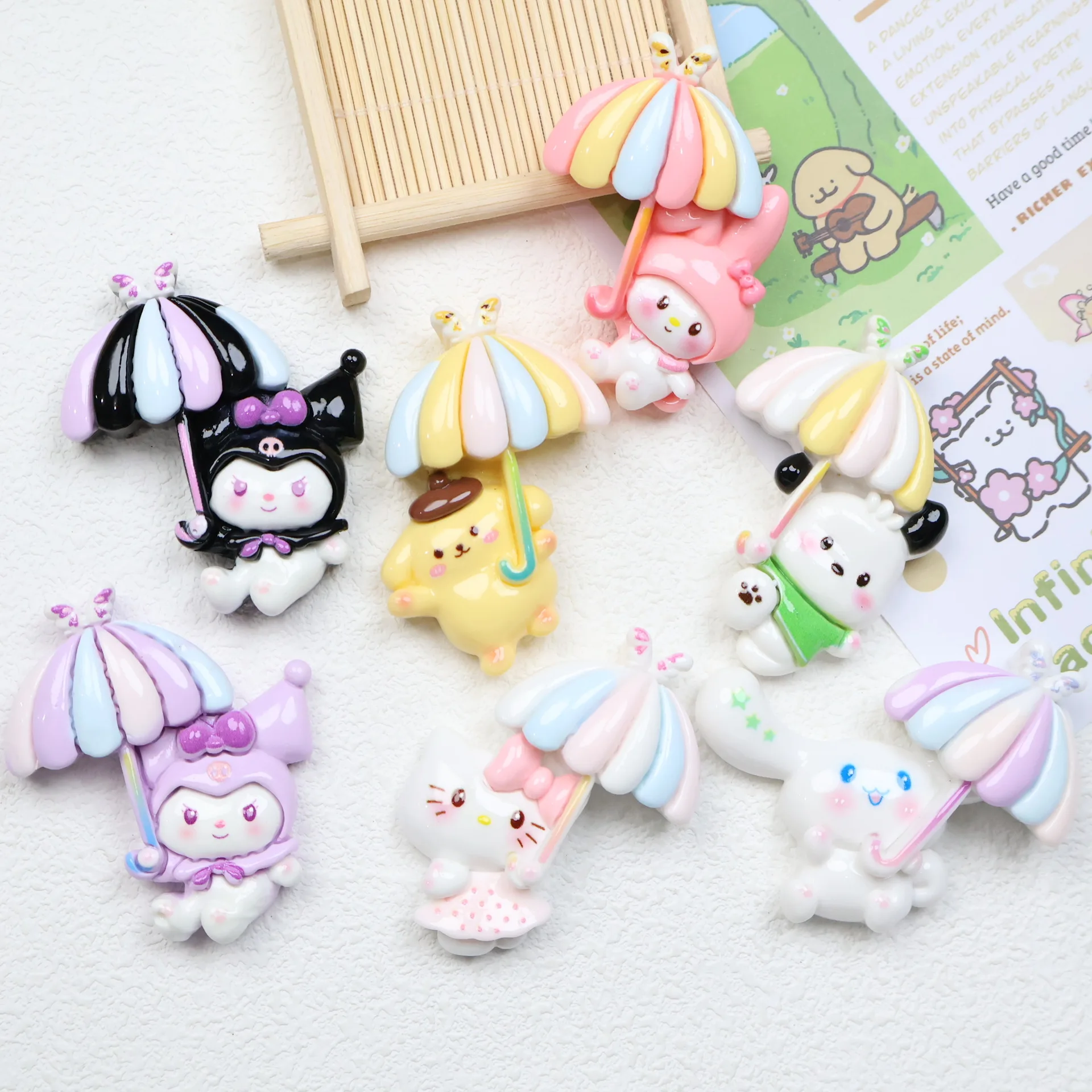 2 pçs dos desenhos animados grande guarda-chuva sanrio resina flatback cabochões artesanal caso do telefone móvel encantos hairpin material de jóias