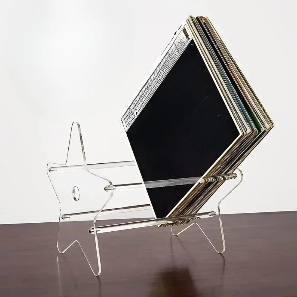 

Vinyl Record Rack Storage Shelves Acrylic Clear Five-Pointed Star Shape Large Capacity Desktop CD Albums Holder Storage Bracket