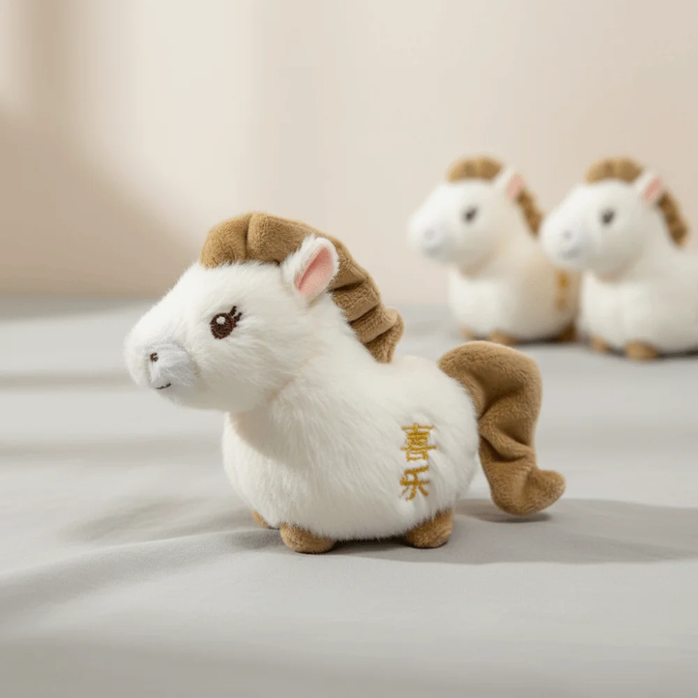 Animal en peluche mignon, mots de bénédiction de cheval, année du cheval, poney du zodiaque, Figurine avec mots brodés, jouets en peluche