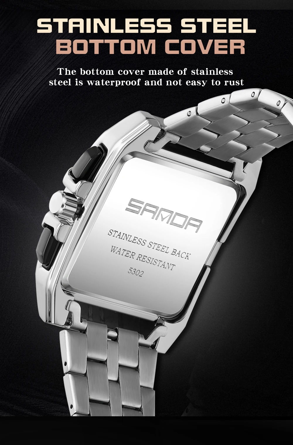 Sanda2023 novo relógio de quartzo masculino com três olhos e seis agulhas tendência da moda com calendário masculino banda de aço relógio quadrado 5302