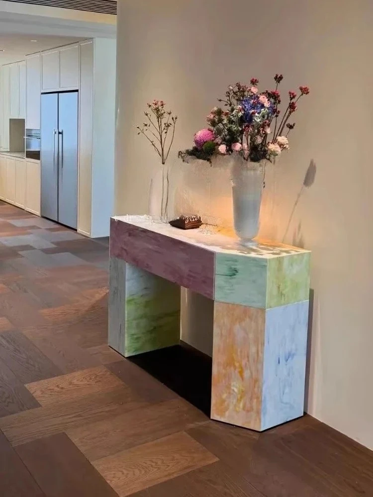 Tavolo da ingresso con dopamina in legno massello con pittura a colori italiana medievale Tavolo da esposizione d'arte squisita per la casa