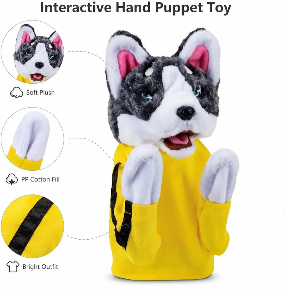 Kung Fu Husky Punching Puppet Dog Hand Puppet Boxing Puppets Animal Toy Husky Gloves with Sounds Boxing Action Gifts