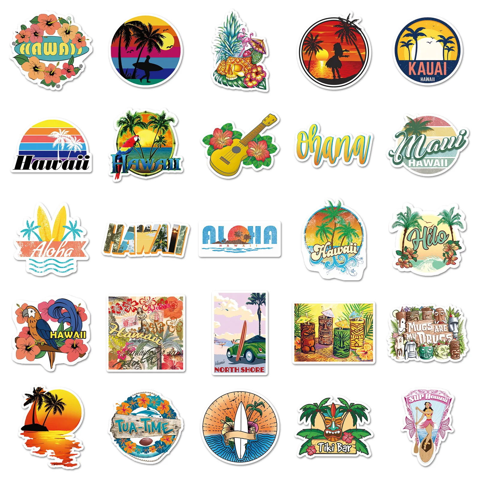 

50PCS Hawaii Beach Scenery Stickers English Graffiti Decorative Laptop Guitar Luggage iPad Waterproof Stickers Kids Toy