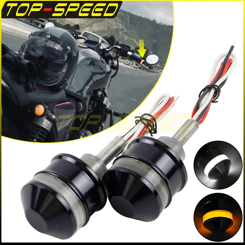 

Указатель поворота мотоцикла 25 мм, торцевой светильник на руле, индикатор мигалки для Harley Honda Ducati BMW Racer, универсальная мигающая светодиодная лампа