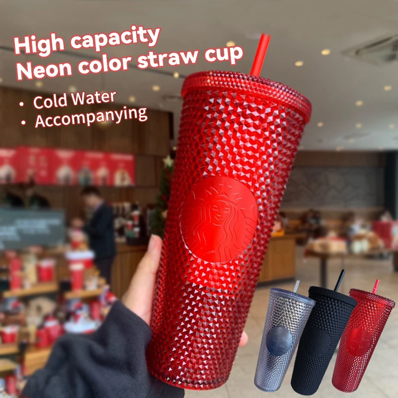 Double Layered Plastic Straw Cup For Household Diamond Radiant Water Bottles Coffee Straw Cup Drinks Bottles Mugs