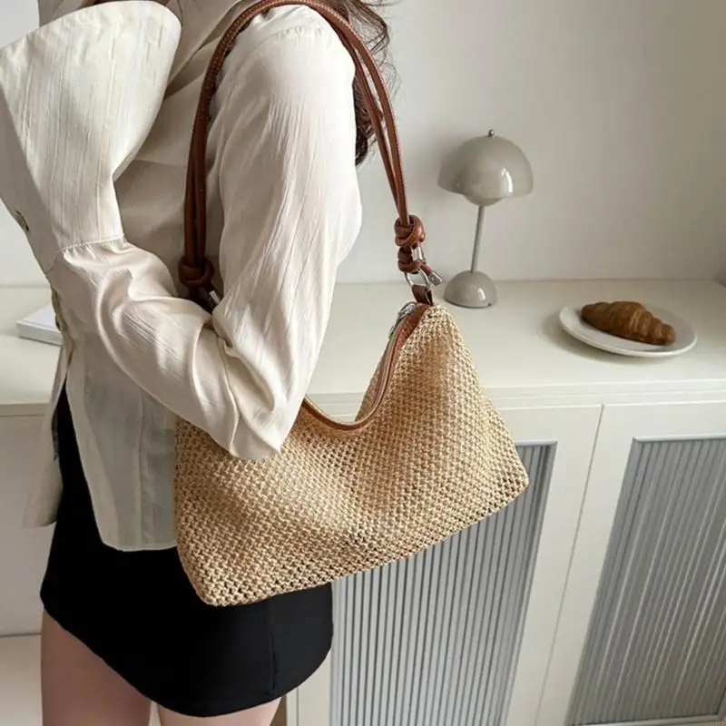 

Модная летняя соломенная сумка для женщин и девочек, большая вместительная пляжная сумка, дорожные сумки на плечо, кошелек через