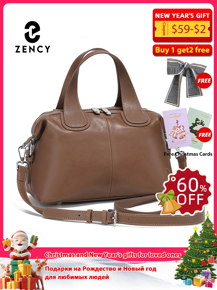 

Zency Genuine Leather Top-handle Bag For Women Stylish Boston Bag Shoulder Handbag Bolsa Crossbody Large Capacity Satchel Bags