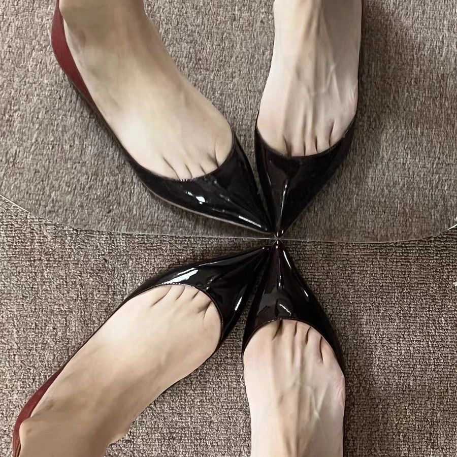 

Ele Pointed Toe Flat Heels Red Sole adient Color Women's oes Faionable Breathable Lined Casual Low Heel Single oes