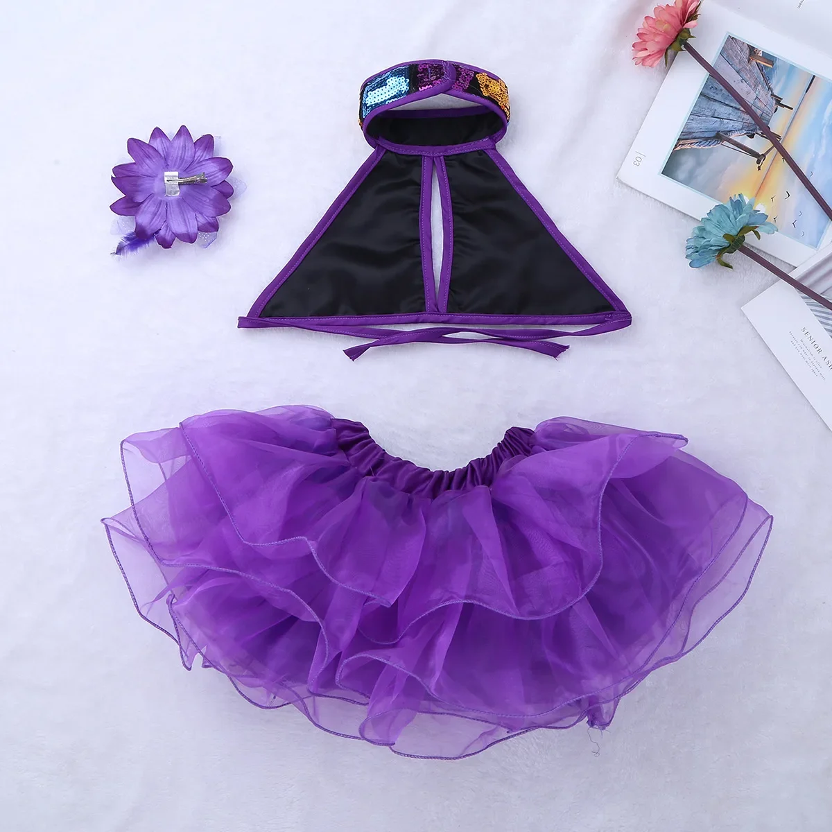 Vestido de baile de Ballet con lentejuelas para niñas, trajes de baile de Jazz lírico de salón Halter, traje de falda de baile puesta en escena