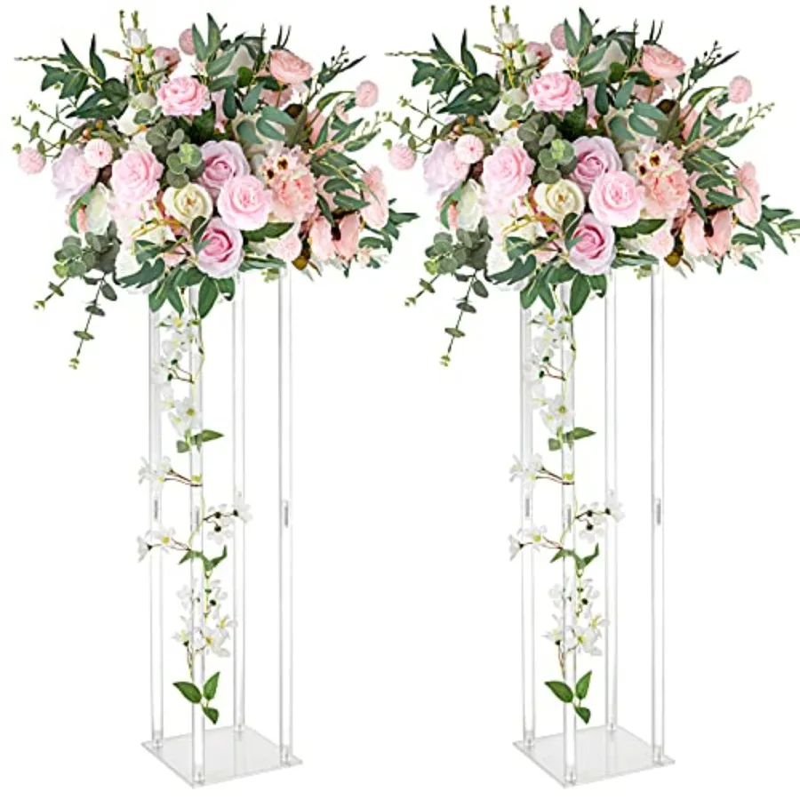 

2 Pcs Clear Acrylic Vases Wedding Centerpieces for Tables, 31.5in Flowers Risers for Display Column Flower Arrangement Stand fo