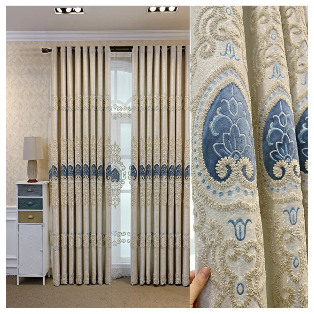 Elegante Europese stijl op maat gemaakte woonkamer chenille geborduurde gordijnen, slaapkamer lichtdichtende raamdecoratie, alles-in-één - afbeelding 2