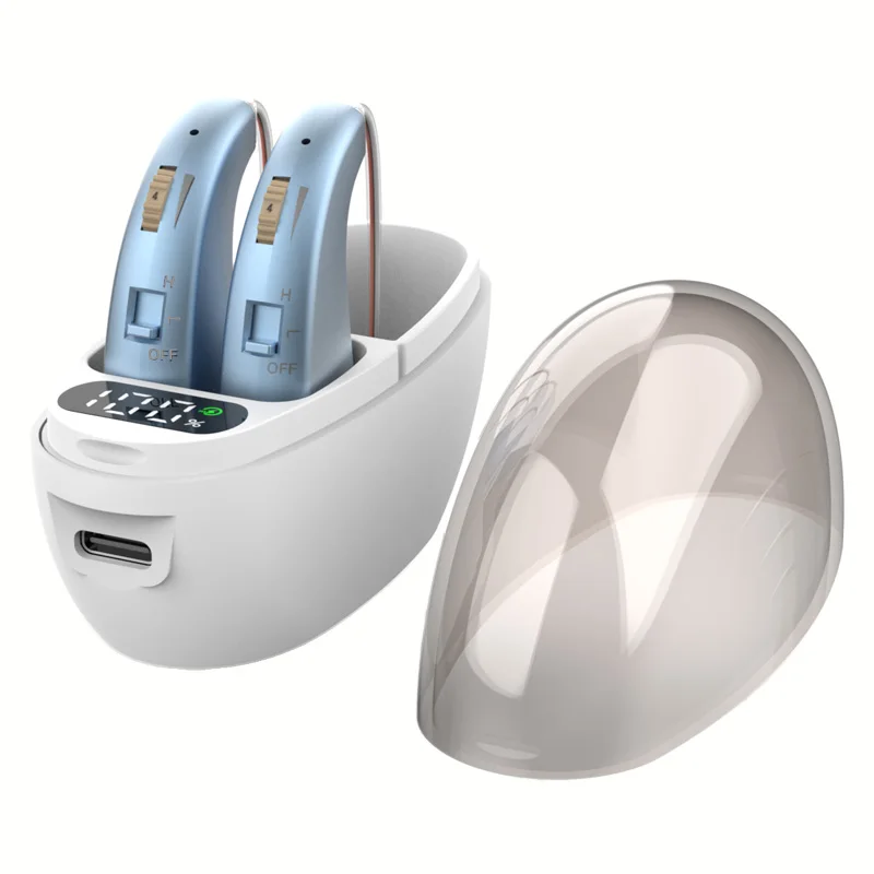 Oplaadbare mini-over-ear-hoortoestelversterker met oplaadetui Type-C Lage kosten voor ouderen van doven - afbeelding 1