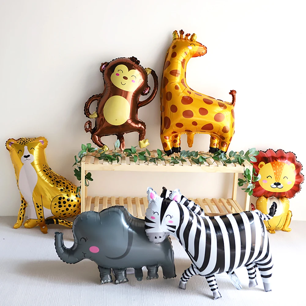 Giant Safari Jungle Zoo Animal Foil Balloons Cute Leopard Lion Giraffe Elephant Balloons Kids 1st Birthday Wild One Party Decor view 3