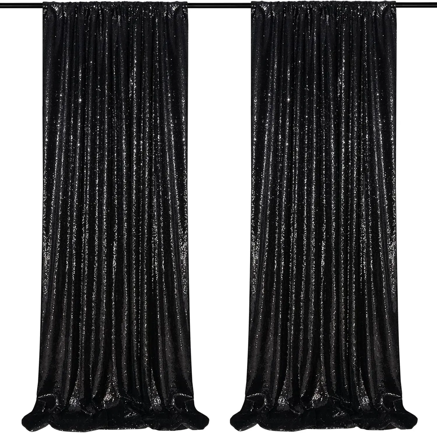 

Sequin Backdrop Curtain Party Decor: 2 Pcs-4ftx8ft Photo Curtain Black Backdrop Drapes Glitter Background for Parties Anniversar