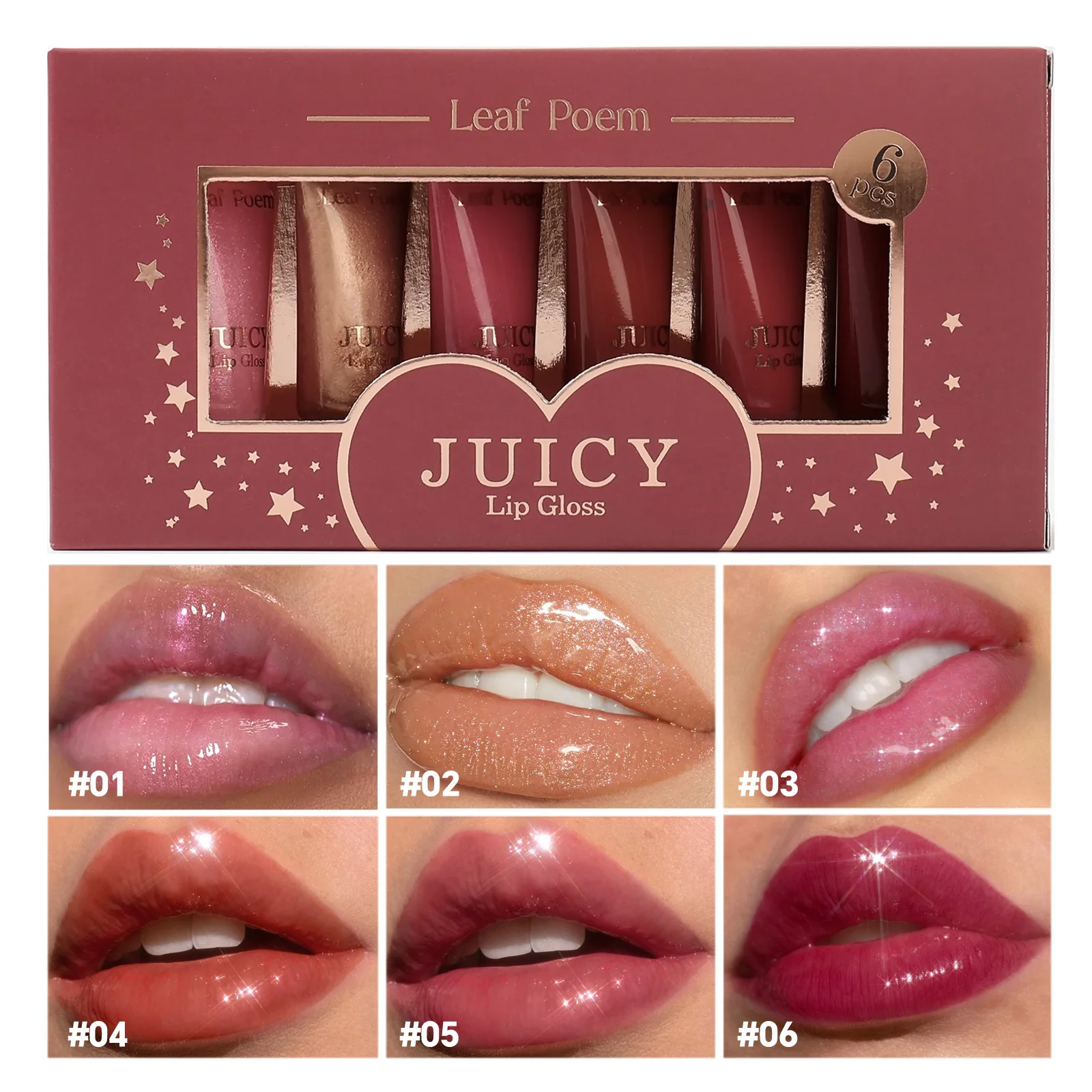 

Luxury Moisturizing Lip Gloss Kit 6 Pcs Soft Tube Plumping Shiny Mirror Glossy for Dry Lips Instant Hydration Long-Lasting