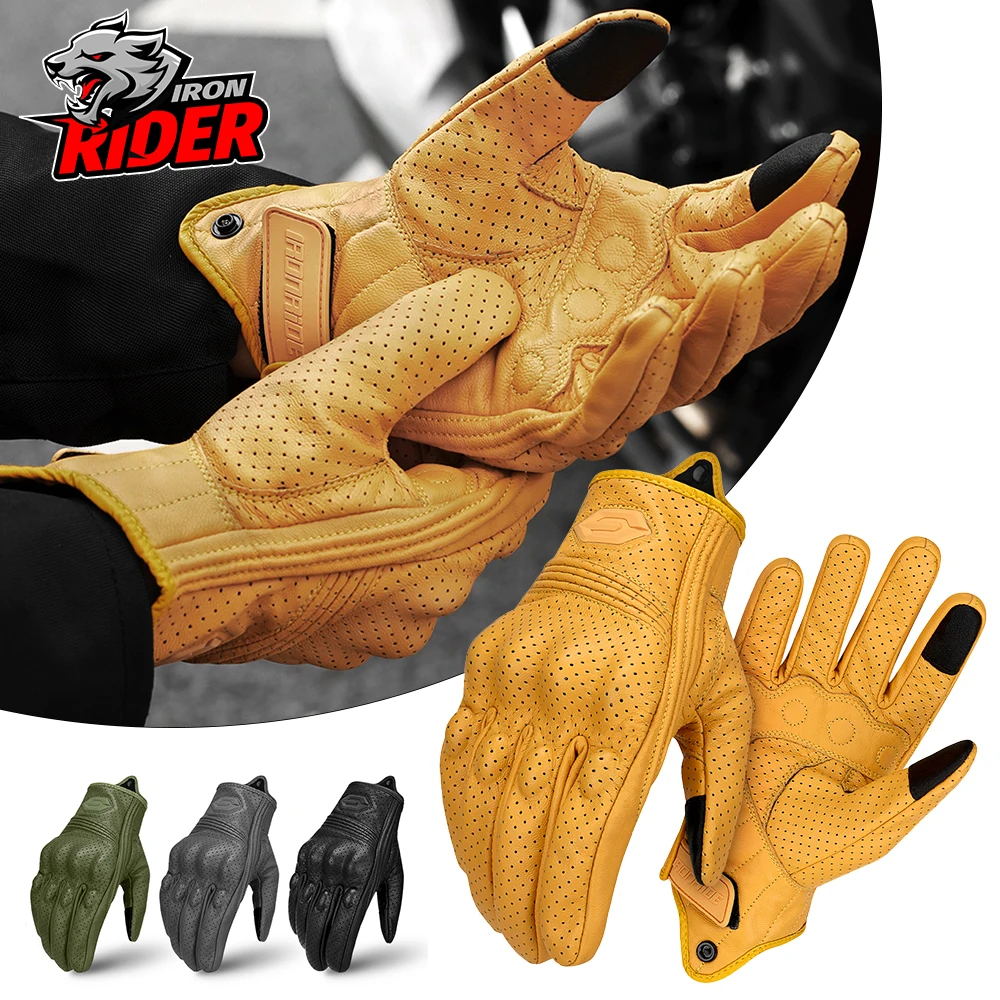 

Мотоциклетные перчатки, мужские кожаные перчатки в стиле ретро, ​​летние дышащие перчатки с полными пальцами, перчатки с защитой от падения, перчатки с сенсорным экраном, зимние теплые перчатки