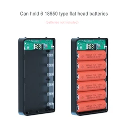 Fast Charging Dual USB 6*18650 Type C Power Bank Shell 5V DIY Case Battery Charge Storage Box With Flashlight