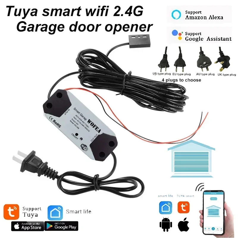 Tuya Smart Life APP Mobile Phone Control Smart Garage Door Controller Gate Opener Support Alexa and Google Home Voice Control