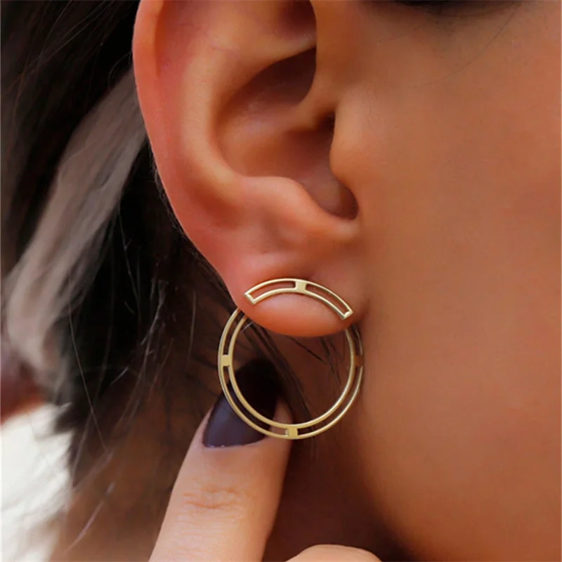 1 pair of geometric hollowed out circular earrings with fashionable and personalized design for womena gift for a good friend's