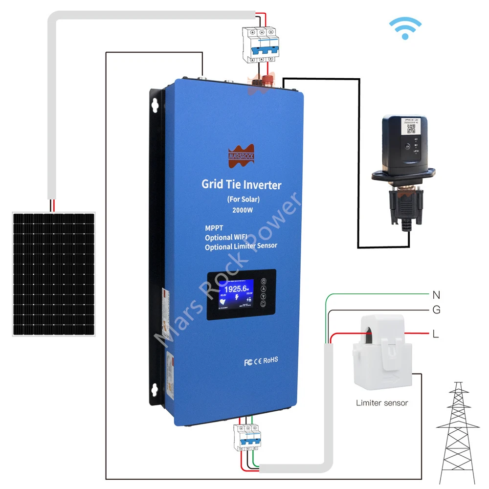 2000W 2 phase 240V Solar Inverter With 3M Limiter Sensor MPPT On Grid Tie Inverter DC 45-90V Microinverter Contverter For US