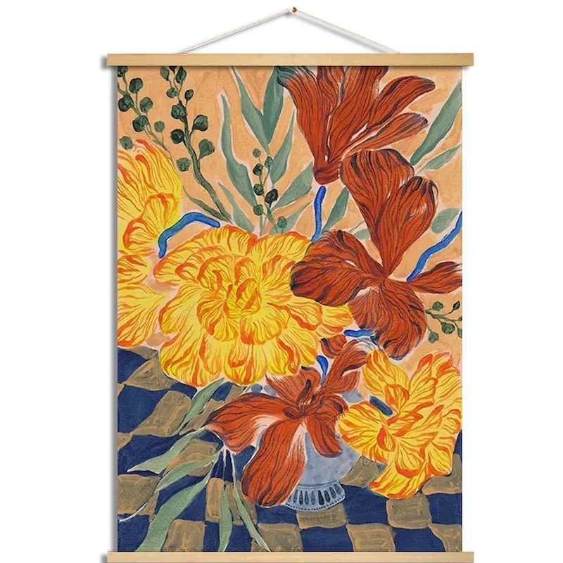 VIKAMA Yellow Red Abstract Flower Vase Tapestry Wall Hanging Aesthetic Living Room Home Decoration Background Cloth