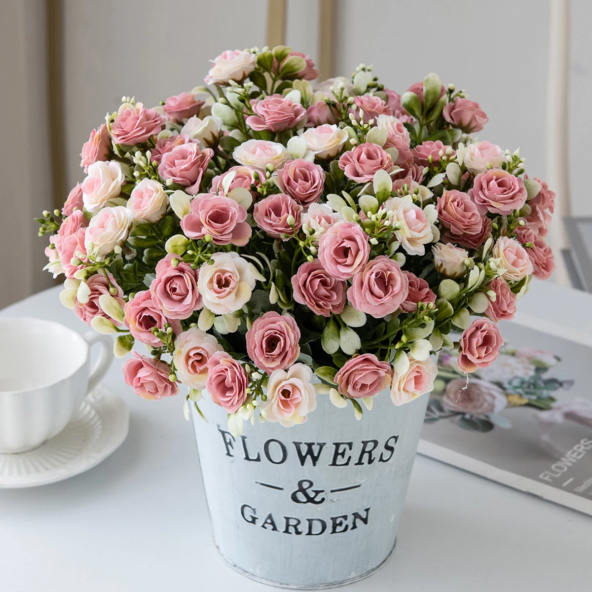 Künstliche Blumen Seidenrosen Hochzeits-Brautstrauß Heimtisch Outdoor-Garten Bogenbogen UV-Beständig DIY-Geschenk Raumdekoration – Detail 4
