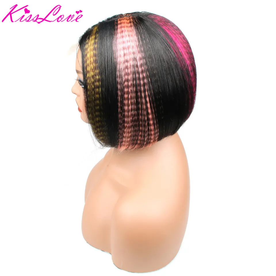 Parrucca Bob Color pianoforte leopardo Pre pizzicata evidenziare parrucca frontale in pizzo HD con capelli del bambino capelli Remy parrucche di capelli umani ghepardo per le donne