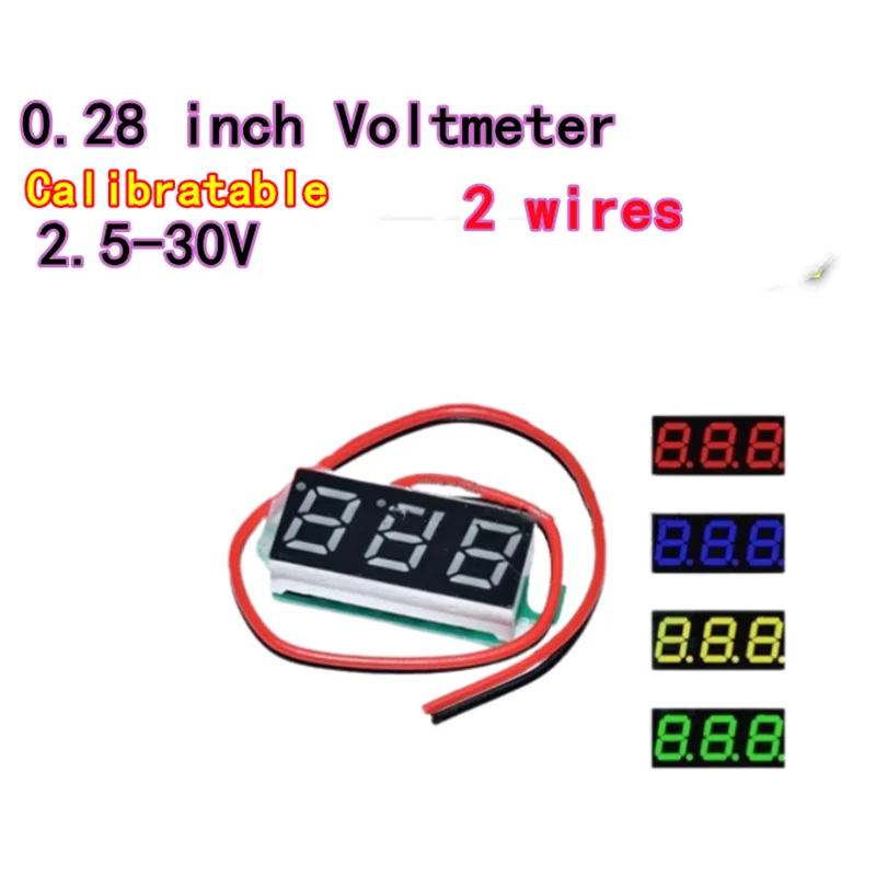 0,28 pulgadas 2 cables 3 cables 2,5 V-30V DC0-100V Mini voltímetro Digital probador de voltaje medidor de pantalla LED rojo/azul/amarillo/verde