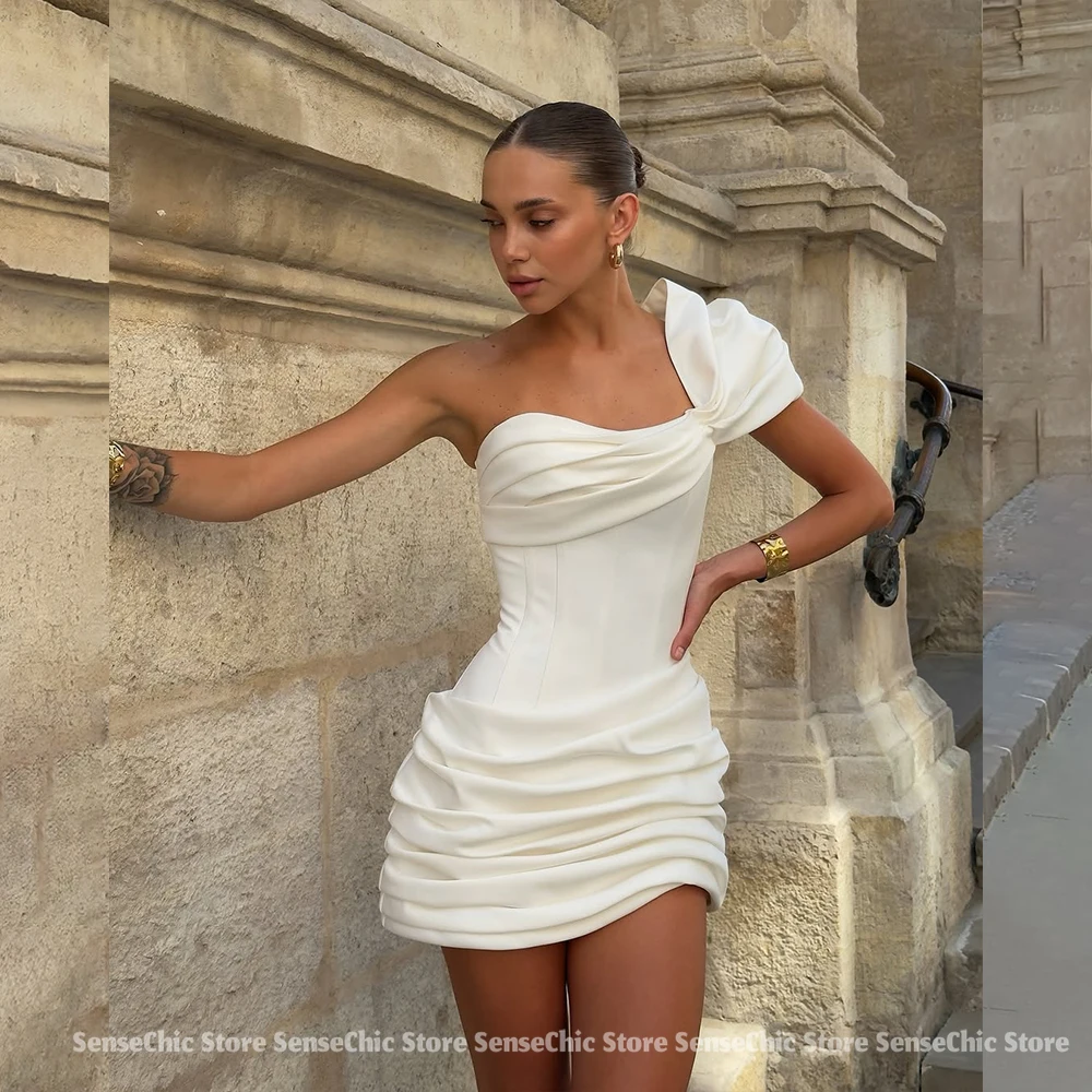 Mini vestidos de novia elegantes 2025, vestidos elegantes de fiesta con un solo hombro, vestidos de novia para novias, vestidos plisados personalizados