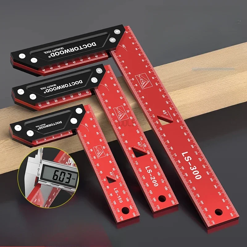 

Precision Measuring Ruler-Universal Combination Angle 45/90° Multifunctional Thickened Aluminum Alloy L-shaped Right Angle Ruler