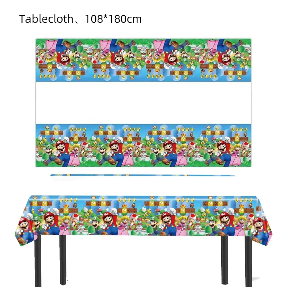 Super Trendige Mario Bros Geburtstagsdekorationen Party-Zubehör Tischdecke Pappbecher Teller Servietten Tasche Set Einweg-Tischgeschirr – Detail 6