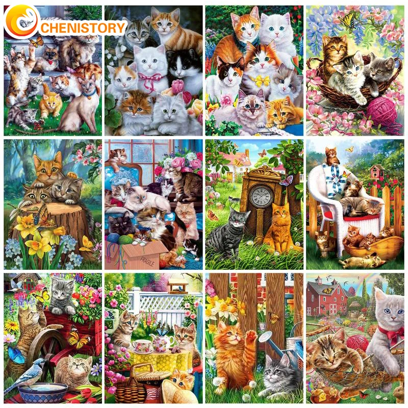 

CHENISTORY Cat Paint By Numbers Kits For Adults Kids Animals Canvas Painting Pictures By Numbers Decorative Paintings Handpaint