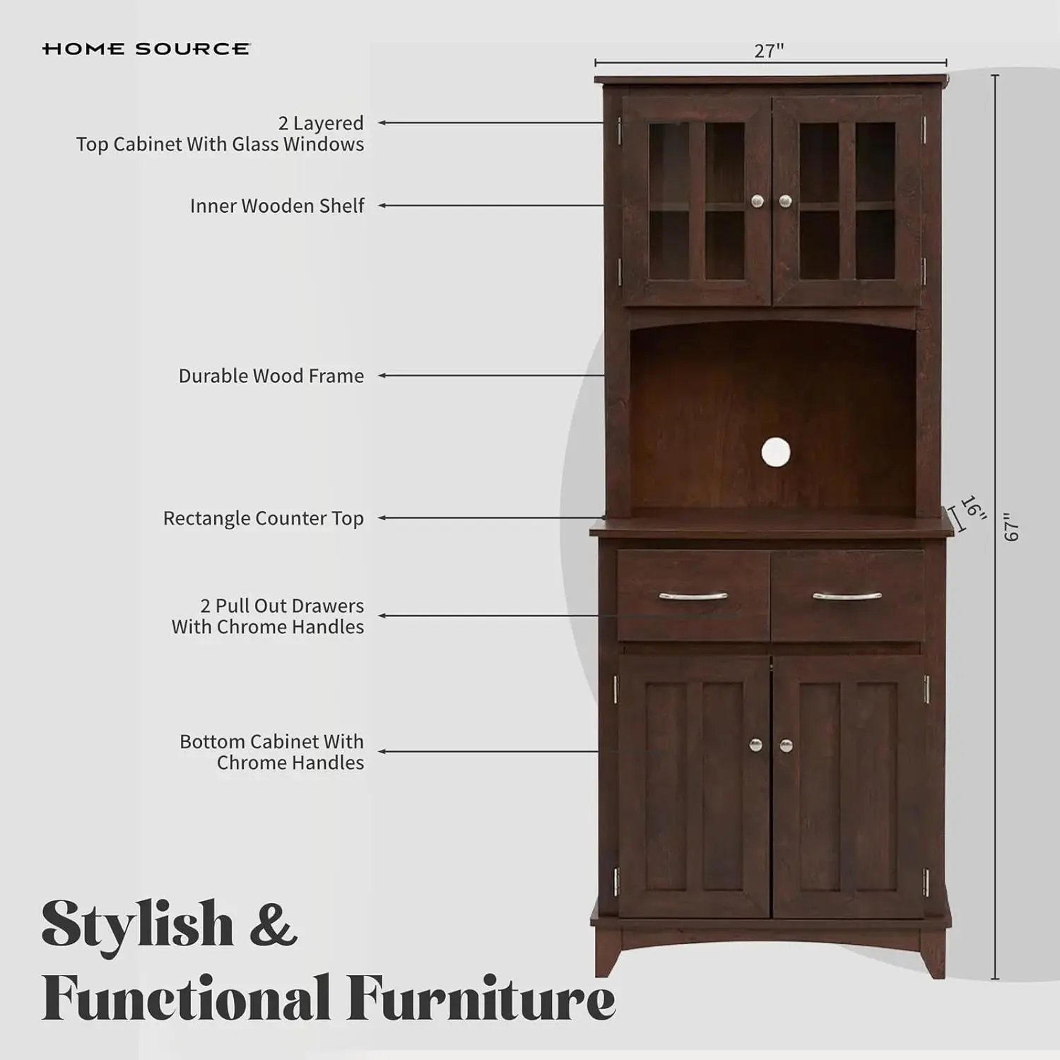 Armoire rustique pour vin français ou micro-ondes, support de planche, clapier, ferme, sous-sol, rangement, 69 ", cuisine, bar, evaluHome