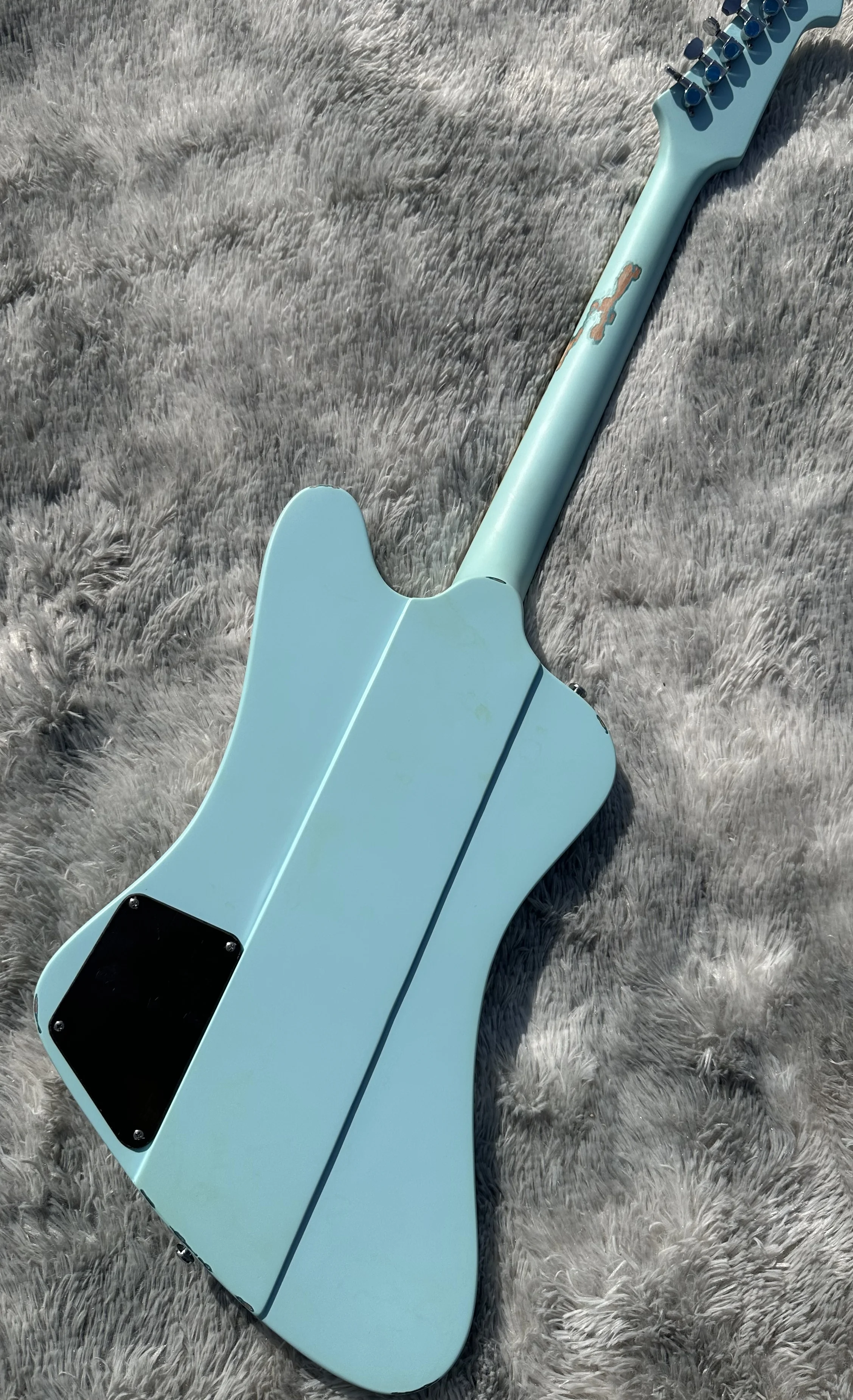 Alien electric guitar, Firebird guitar, Sky blue vintage, flower pot inlaid， in stock, lightning free shipping