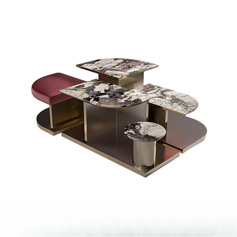 Advanced marble combination coffee table Modern simple villa Living room Home double coffee table
